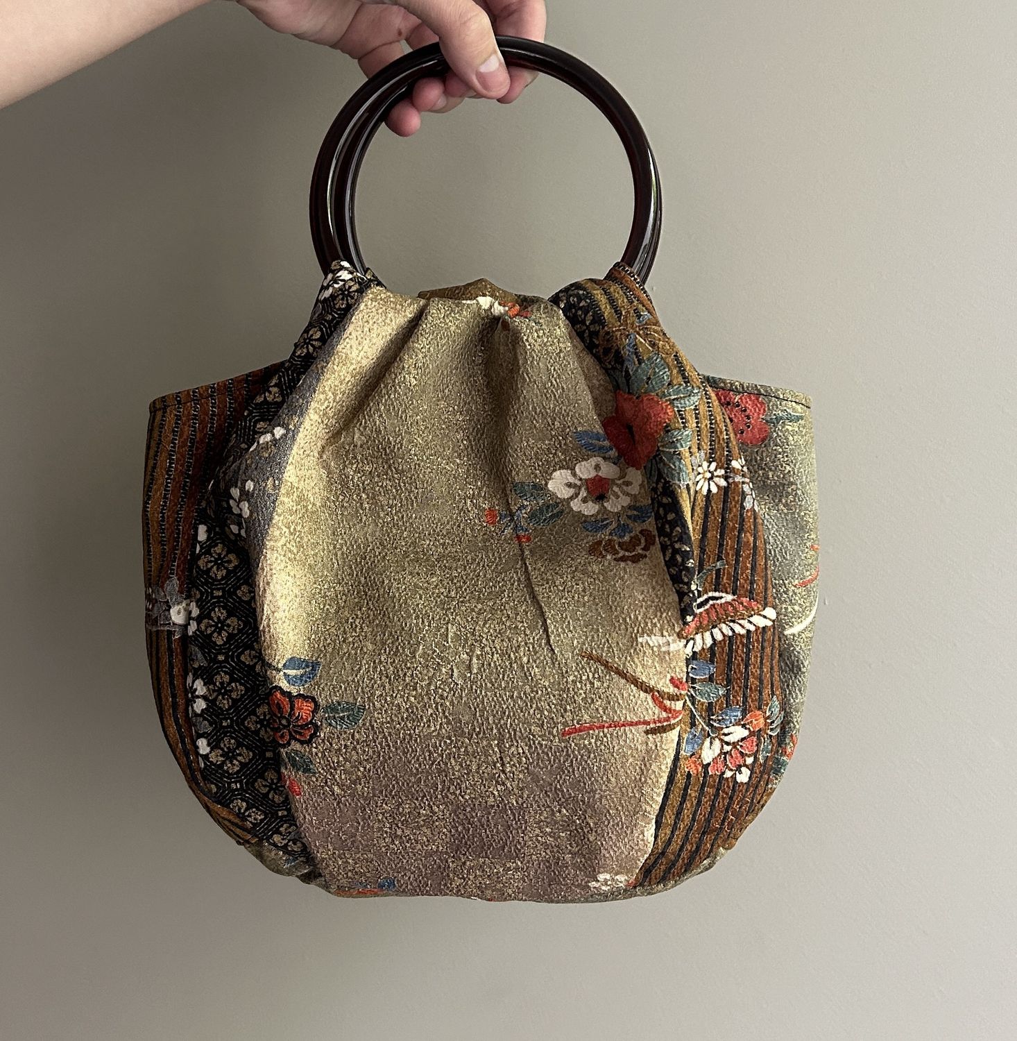 Silk Obi Sash Bag  - Birds &amp; Blossoms