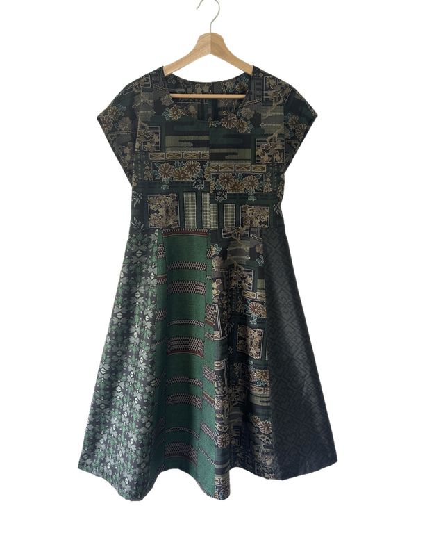 Oshima Silk Panel Dress - Green Floral/Geometric