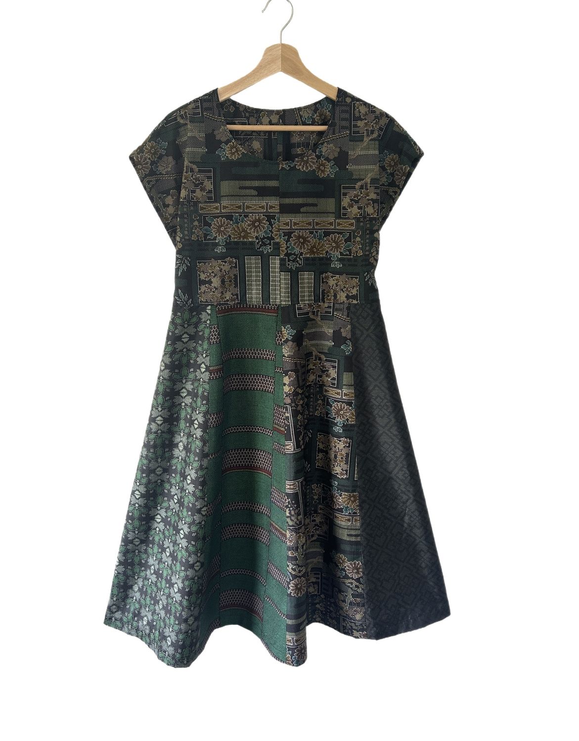 Oshima Silk Panel Dress - Green Floral/Geometric