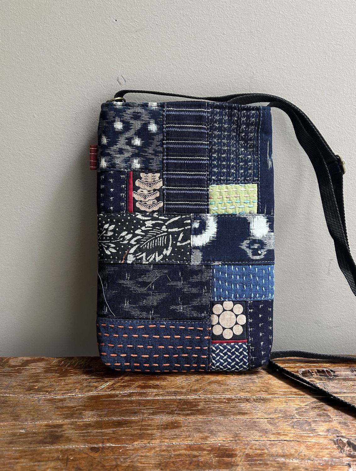 Vintage Kasuri Cotton Pochette with Sashiko Stitching 1