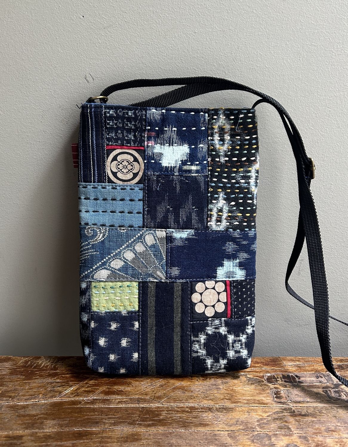 Vintage Kasuri Cotton Pochette with Sashiko Stitching 2