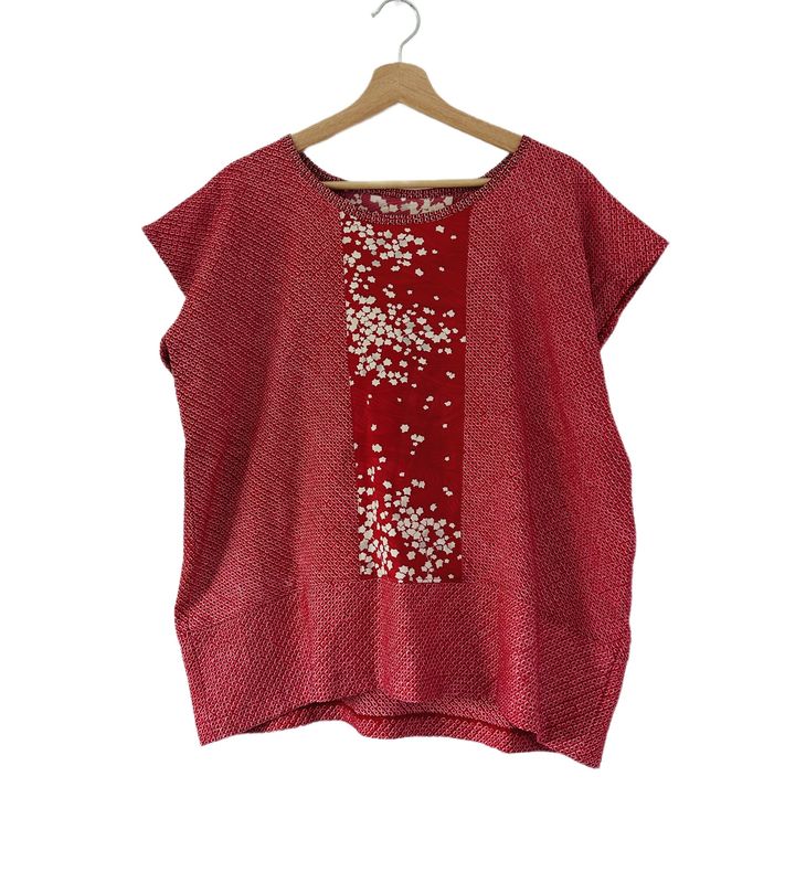 Tie-dye  Silk Top -  Red with Blossom Silk Panel