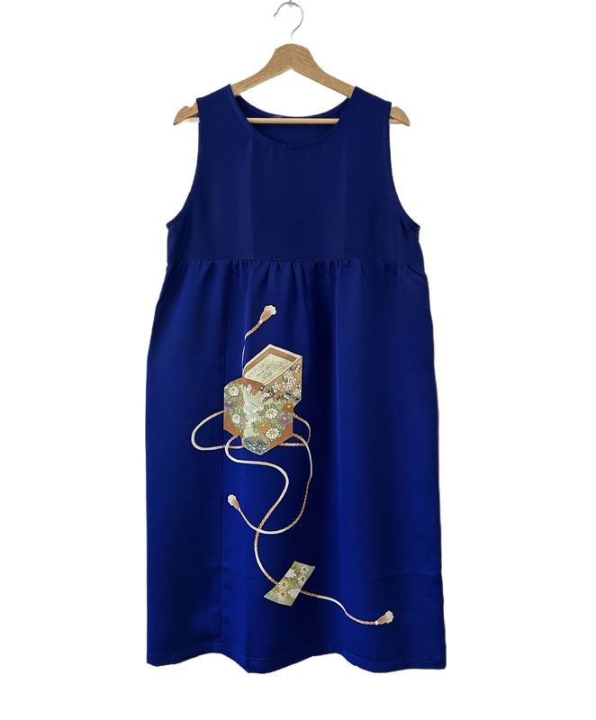 Upcycled Silk Kimono Dress with Playing Cards Motif