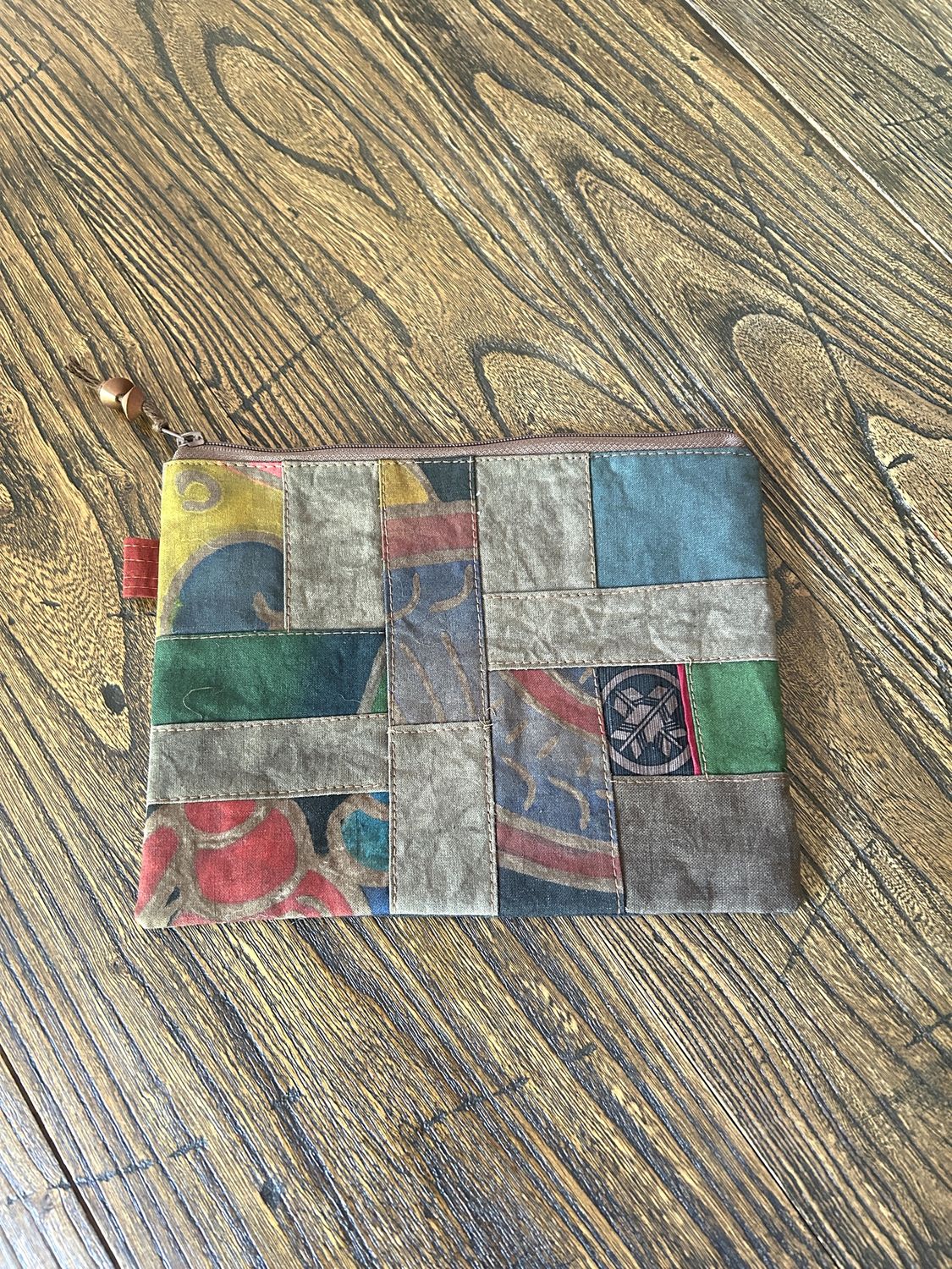 Persimmon Dyed Cotton Patchwork Pouch