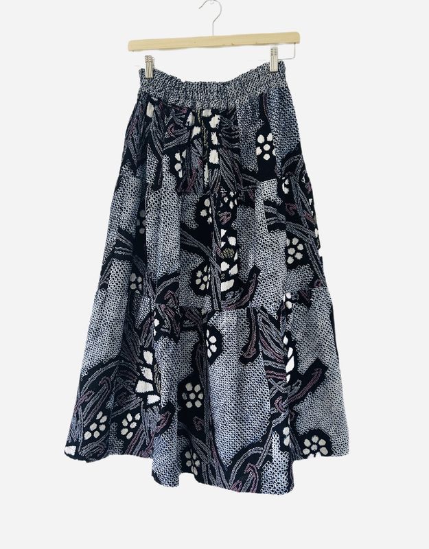 Arimatsu Tie Dye Cotton Tiered Skirt - Indigo/Pink