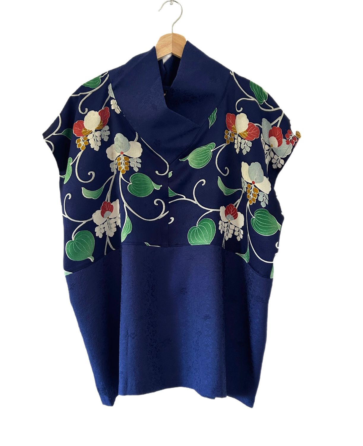 Upcycled Kimono Silk  Top - Floral Vines