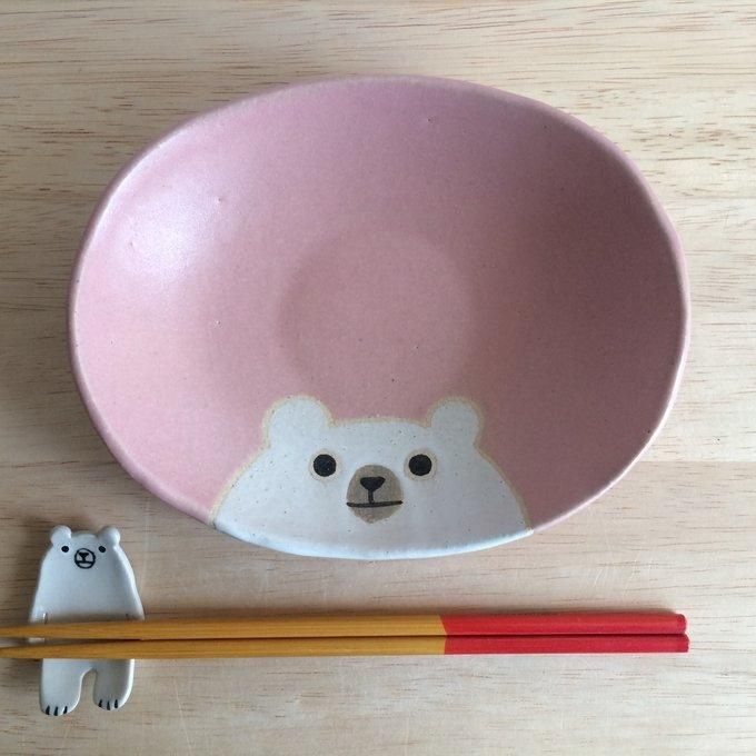 Yuki&#39;s Moon Bear Oval Plate  - Four Colours, Colour: Pink