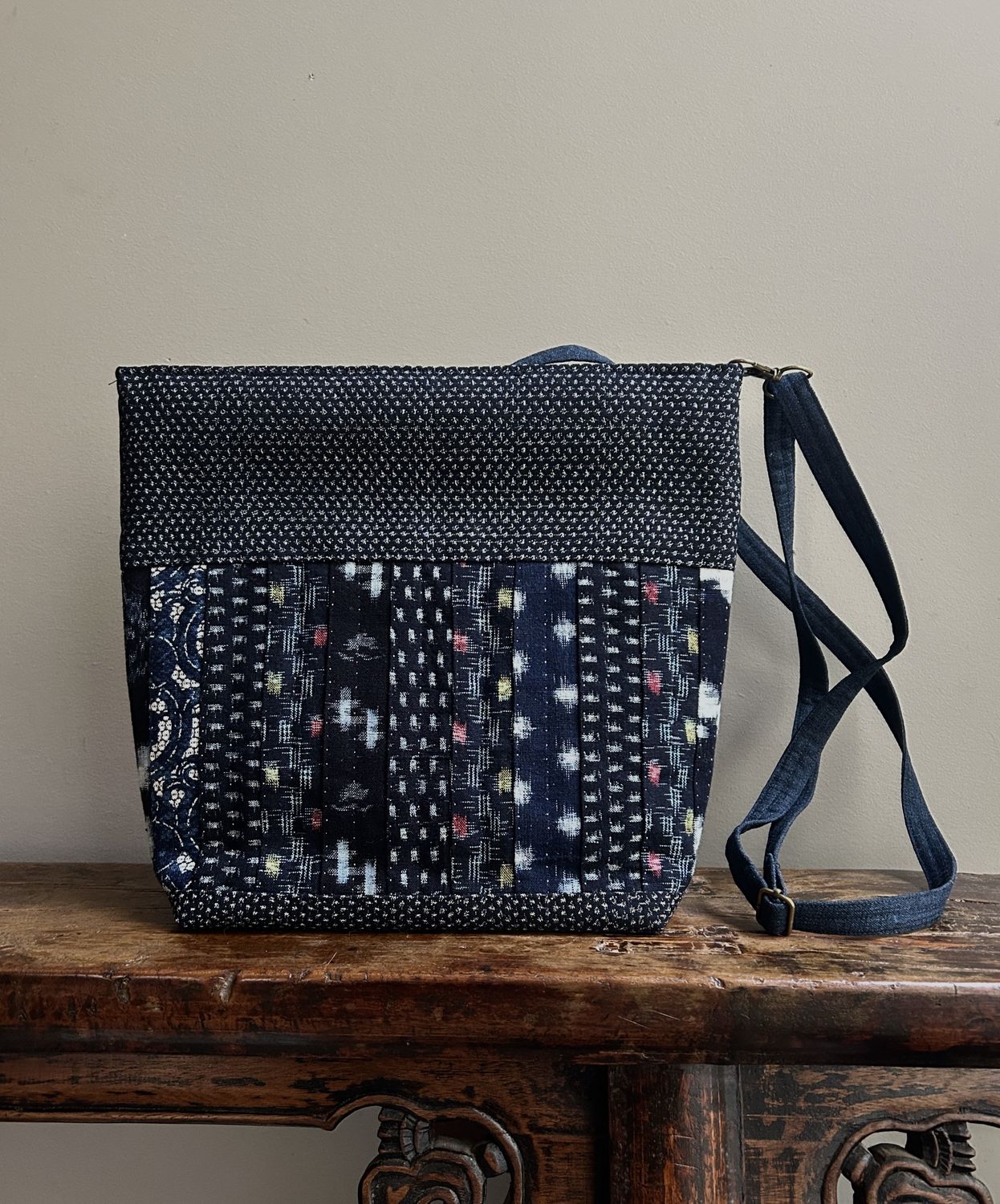 Kasuri Cotton Panel Shoulder Bag