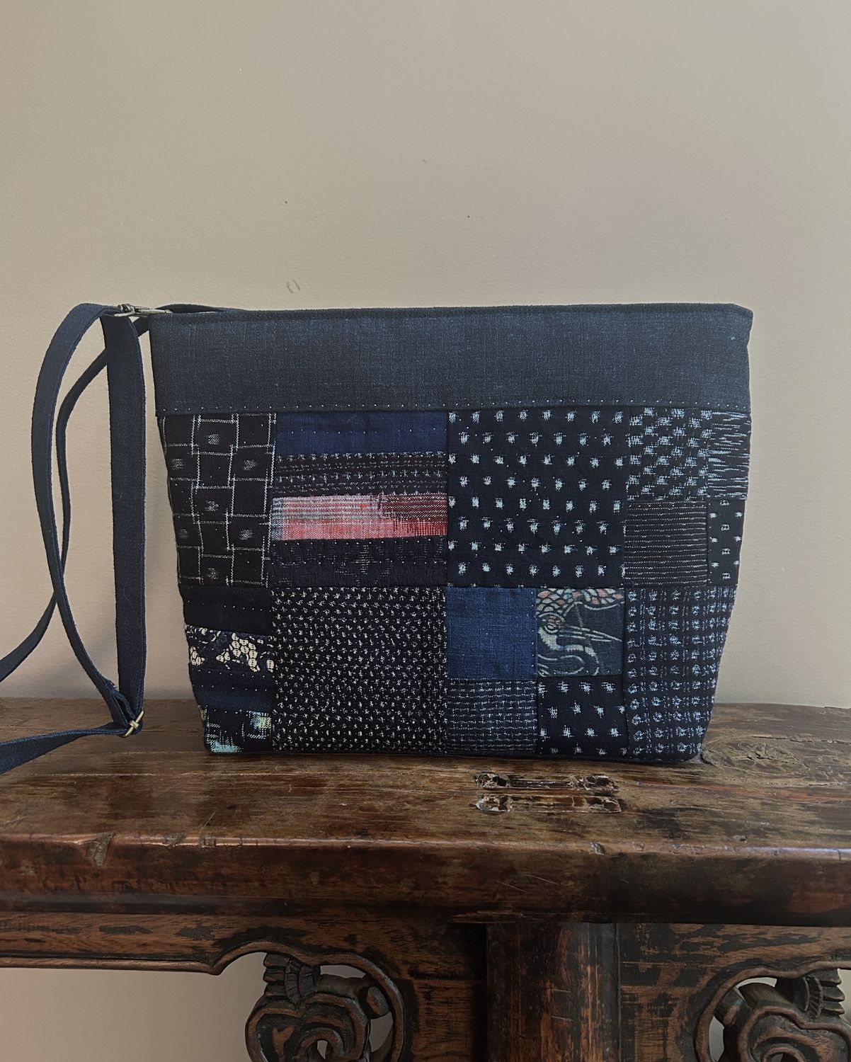Kasuri Cotton Panel Shoulder Bag