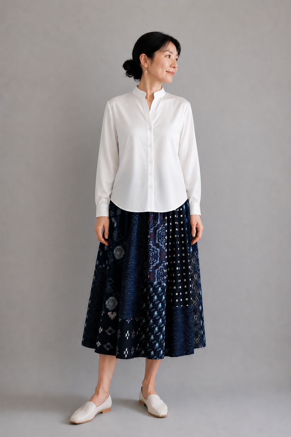 Kasuri Cotton Panel Skirt