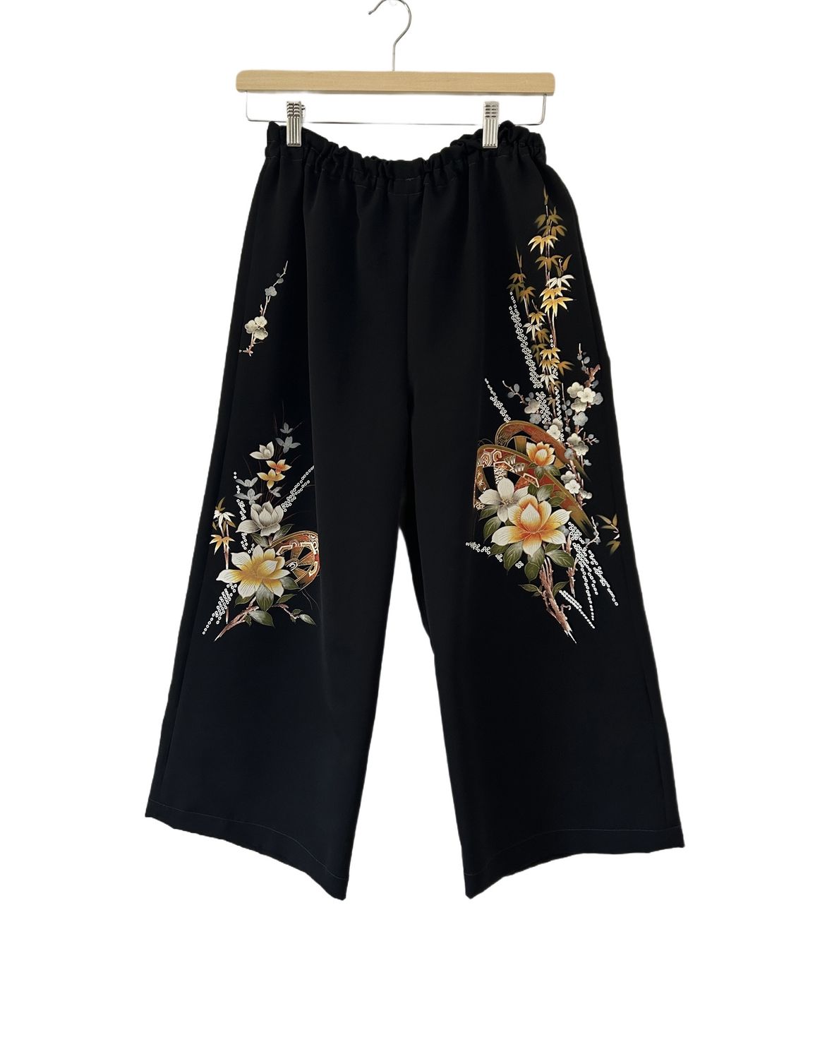 Upcycled Silk Kimono Pants - Rickshaw Wheels, Bamboo &amp; Plum Blossoms