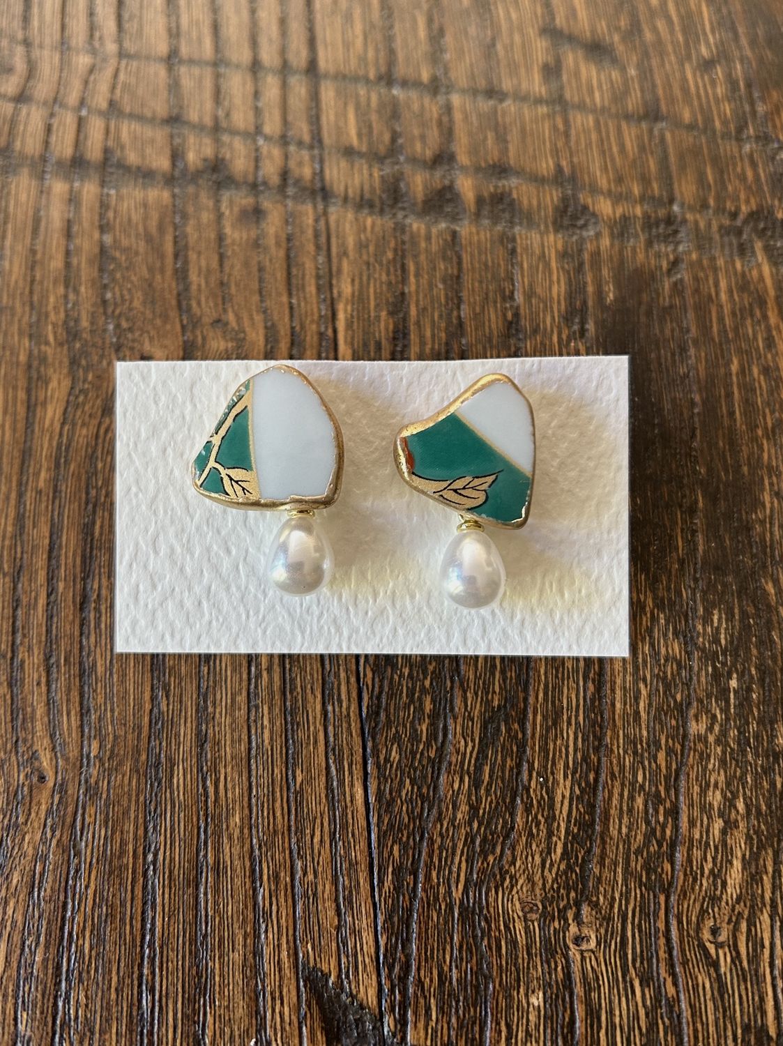 Kintsugi Earrings  -  Arita Ware &amp; Cotton Pearl