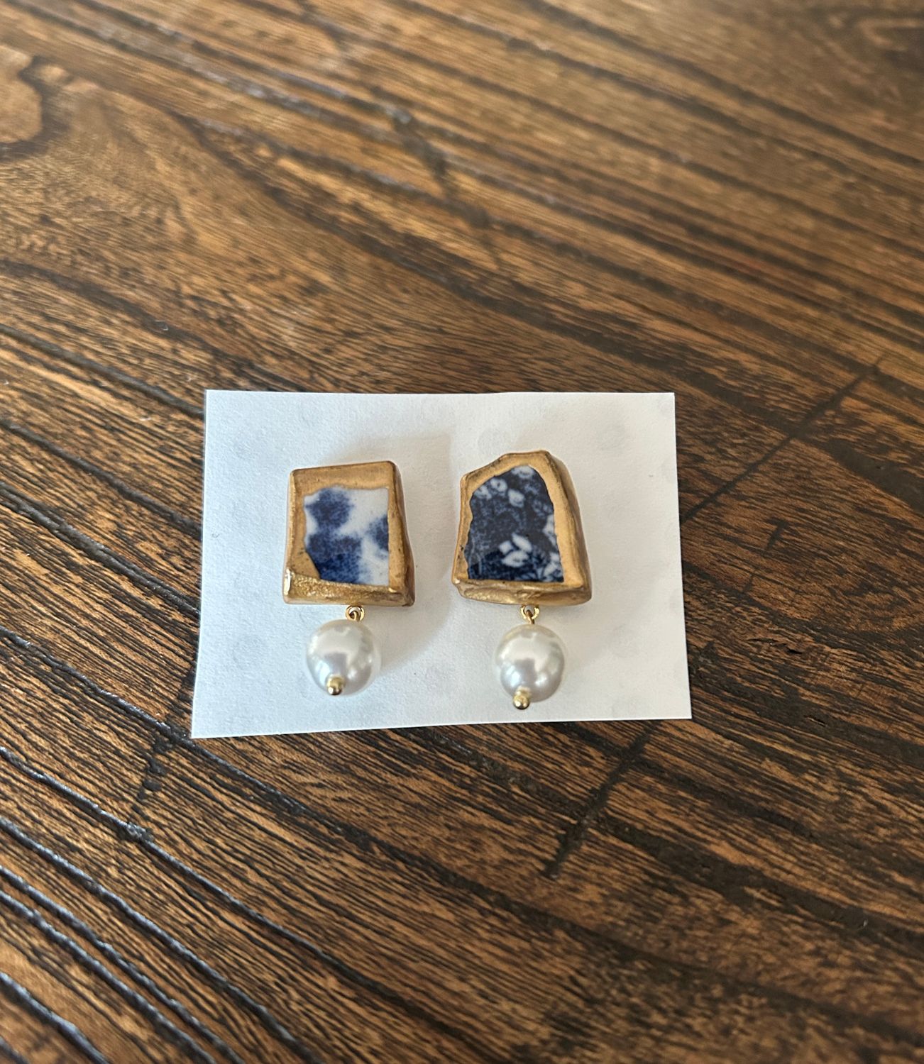 Kintsugi Earrings  -  Imari Ware  &amp; Cotton Pearl