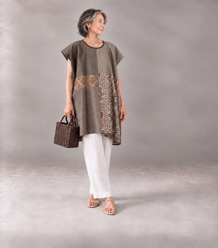 Upcycled Oshima Silk Kimono Panel Top
