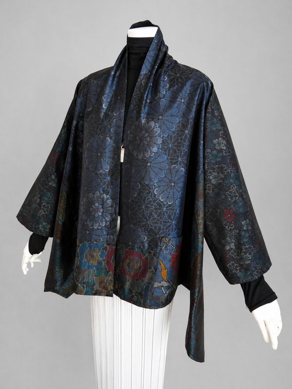 Upcycled Oshima Silk Draped Jacket - Navy