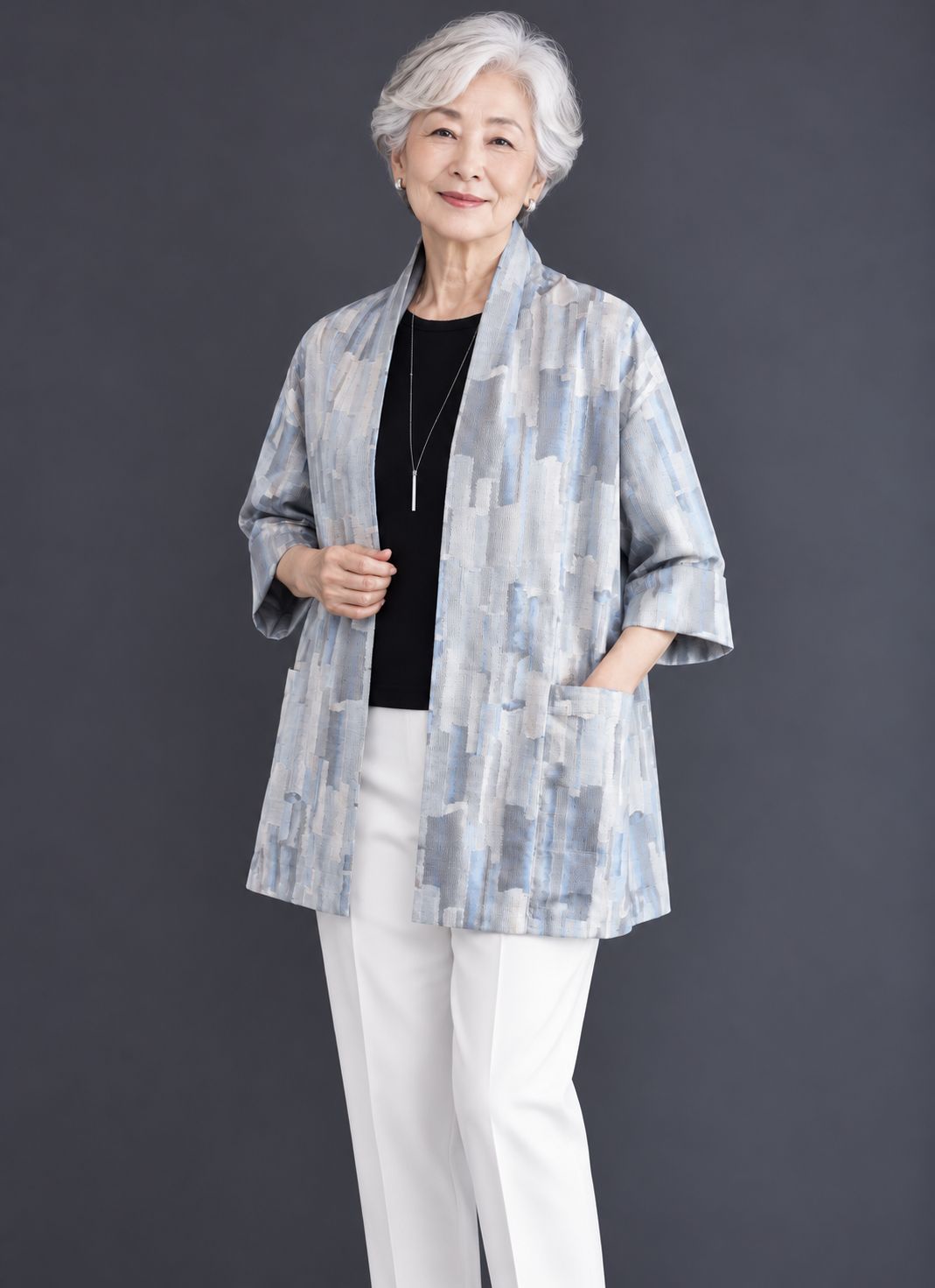 Upcycled Oshima Silk Jacket - Blue/Gray