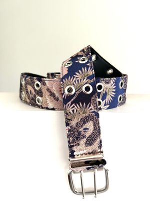 Kimono Inspired Belt - Blue/Blossom and Dragon