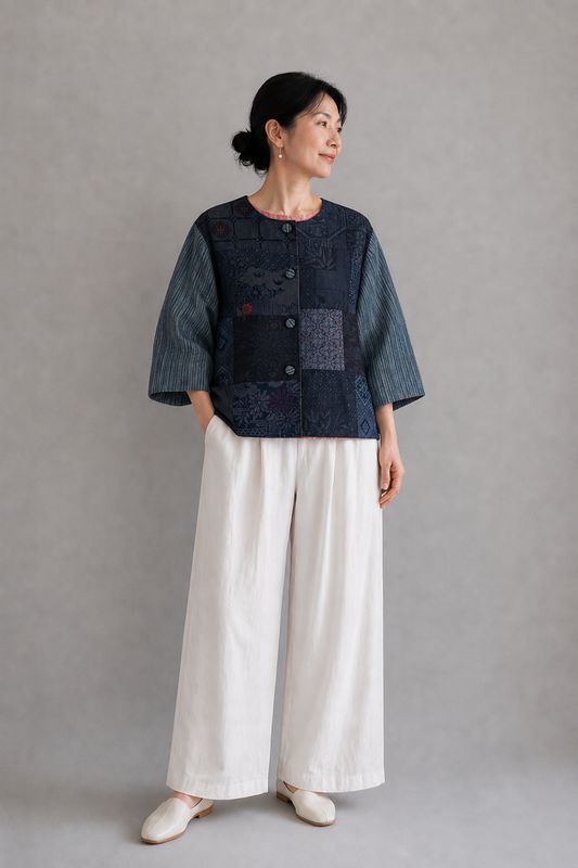 Upcycled Kimono Silk Patchwork Quilt Jacket
