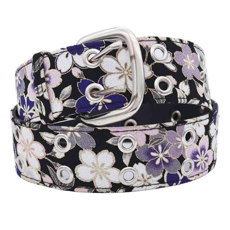 Kimono Inspired Belt - Black/Purple Blossom