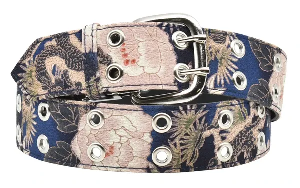 Kimono Inspired Belt - Blue/Dragon &amp; Blossom