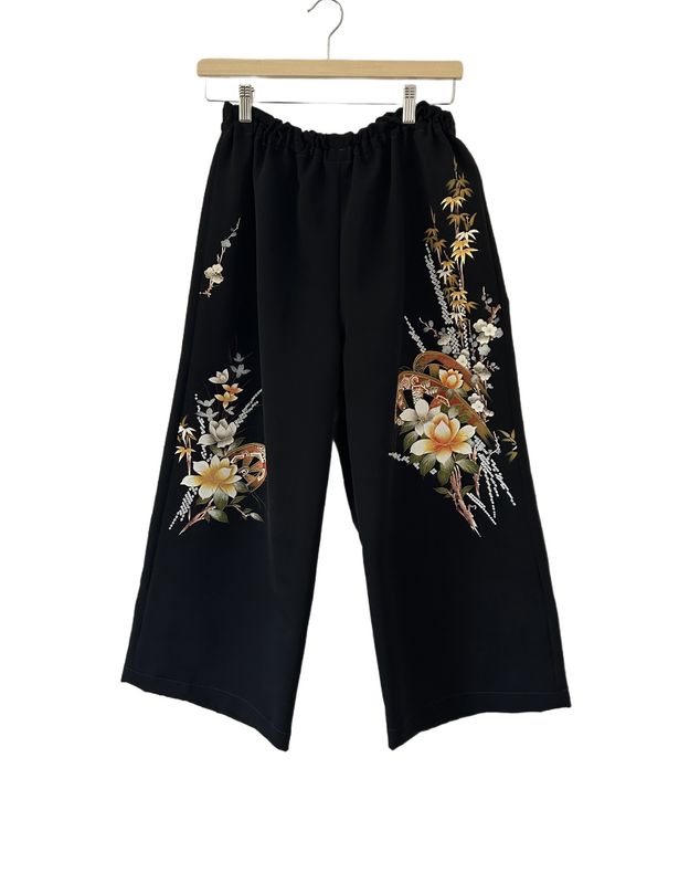 Upcycled Silk Kimono Pants – Rickshaw Wheels, Flowers &amp; Bamboo