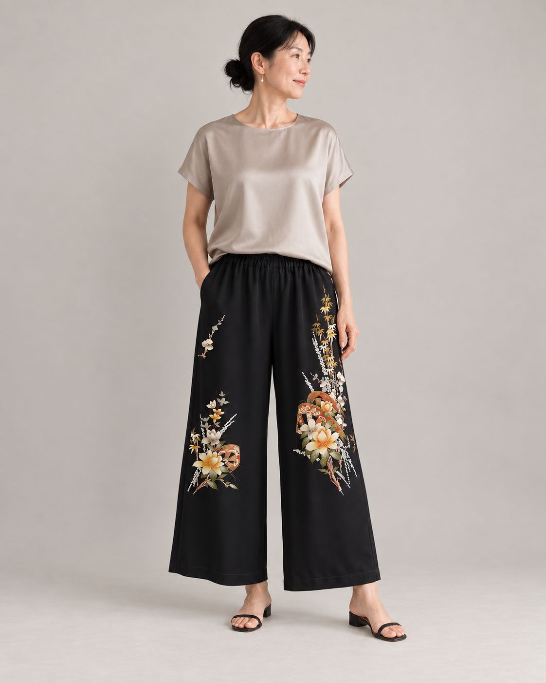 Upcycled Silk Kimono Pants – Rickshaw Wheels, Flowers &amp; Bamboo
