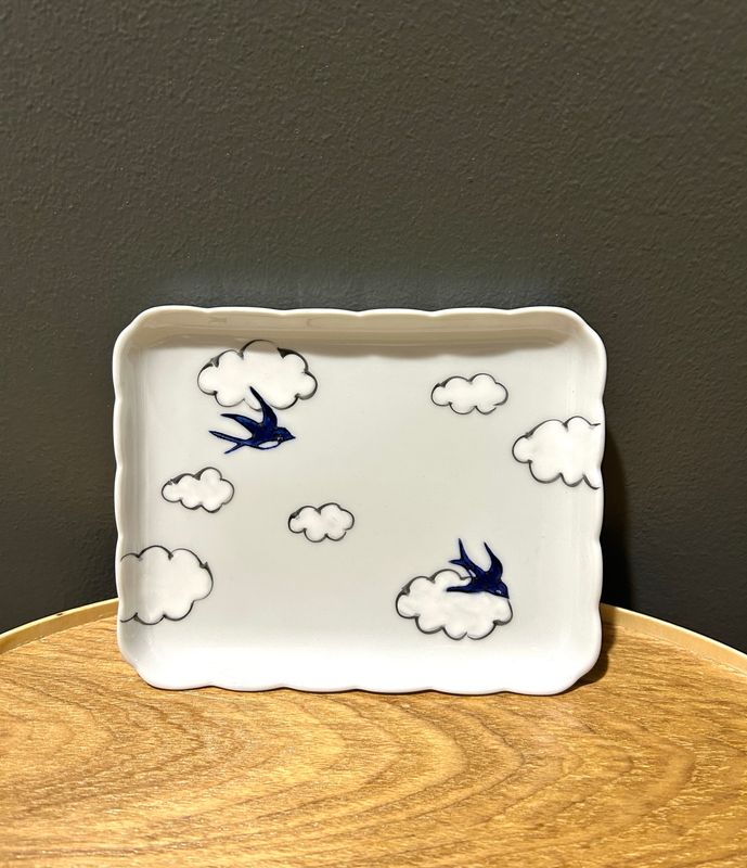 Hand-painted Swallow Rectangle Plate