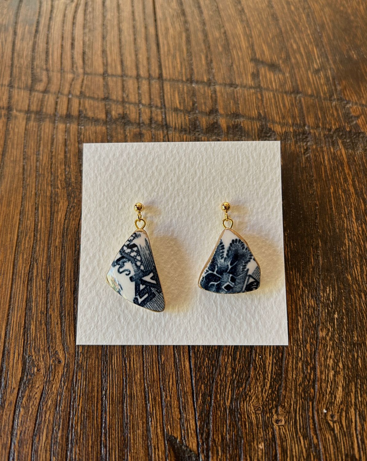 Kintsugi Earrings - Antique Nikko Sansui Ceramic