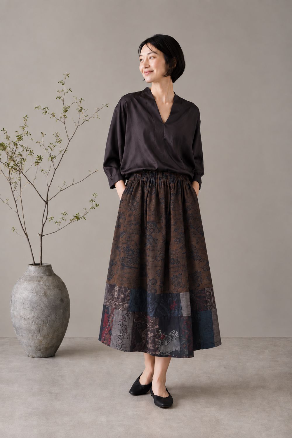 Upcycled Mud Oshima Silk Patchwork Skirt