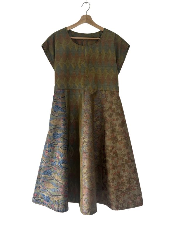 Oshima Silk Panel Dress - Light Green Floral/Geometric
