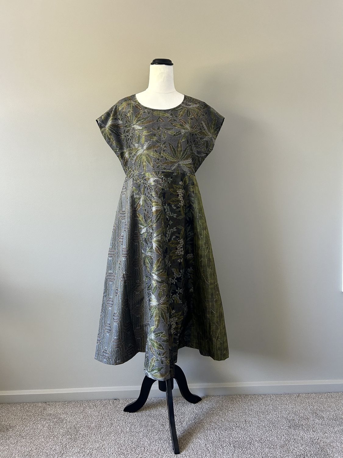Oshima Silk Panel Dress - Light Green Floral/Geometric