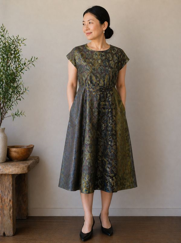 Oshima Silk Panel Dress - Light Green Floral/Geometric
