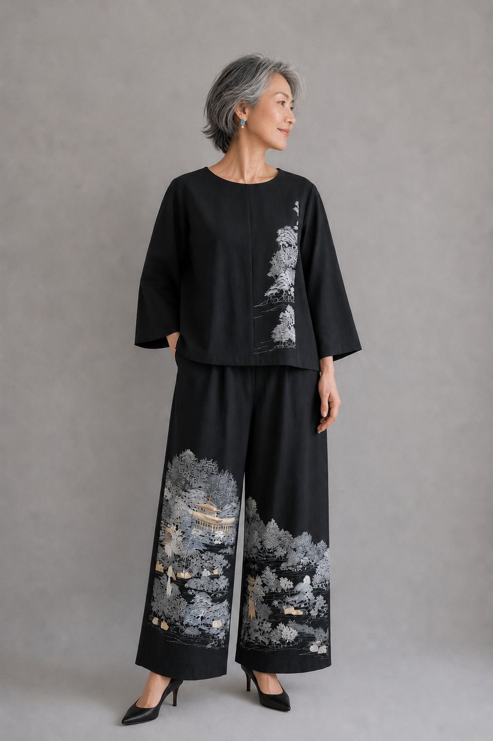 Silk Landscape Blouse – Pine Grove Motif