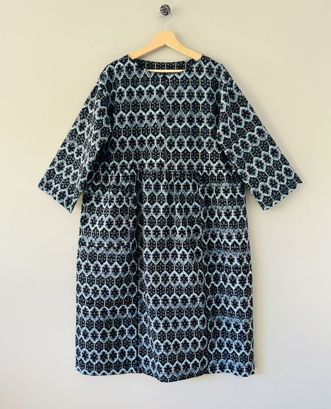 Upcycled Kasuri Cotton Dress/Indigo