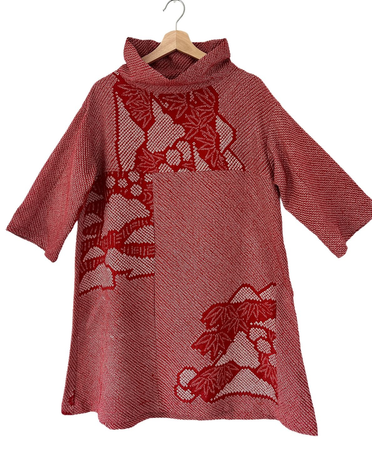 Shibori Silk Roll Collar Tunic – Red