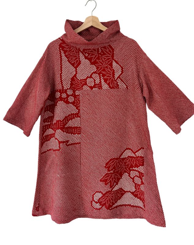 Shibori Silk Roll Collar Tunic – Red