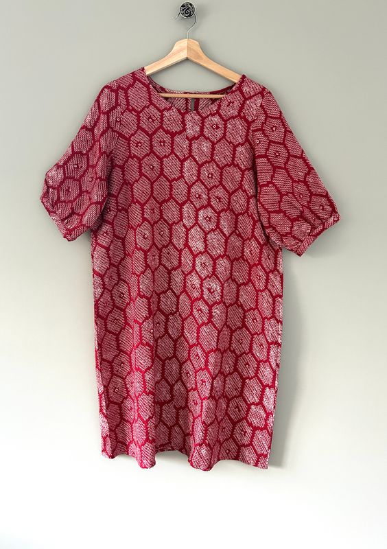Shibori Silk Tunic Dress with Scarf/Sash
