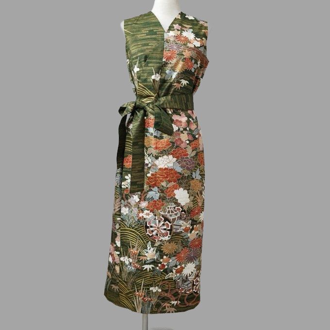 Furisode Wrapping Dress -  Green/Gold