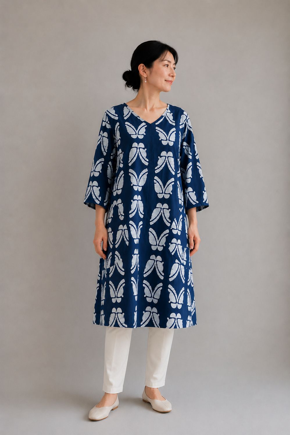 Upcycled Cotton Yukata Tunic/Dress - Butterfly