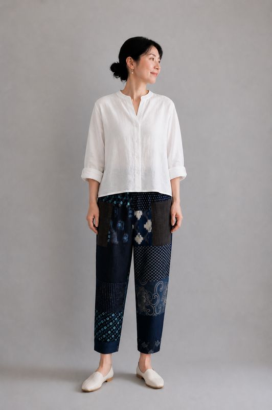 Monpe Style Vintage Kasuri Cotton Pants