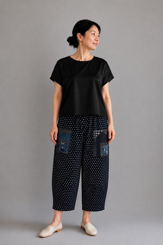 Vintage Kasuri Cotton Patchwork Pocket Pants