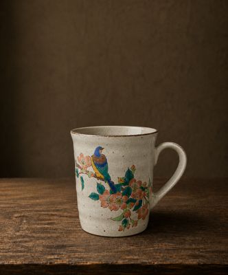 Kutani Ware Mug Cup - Cherry Blossoms &amp;  Birds