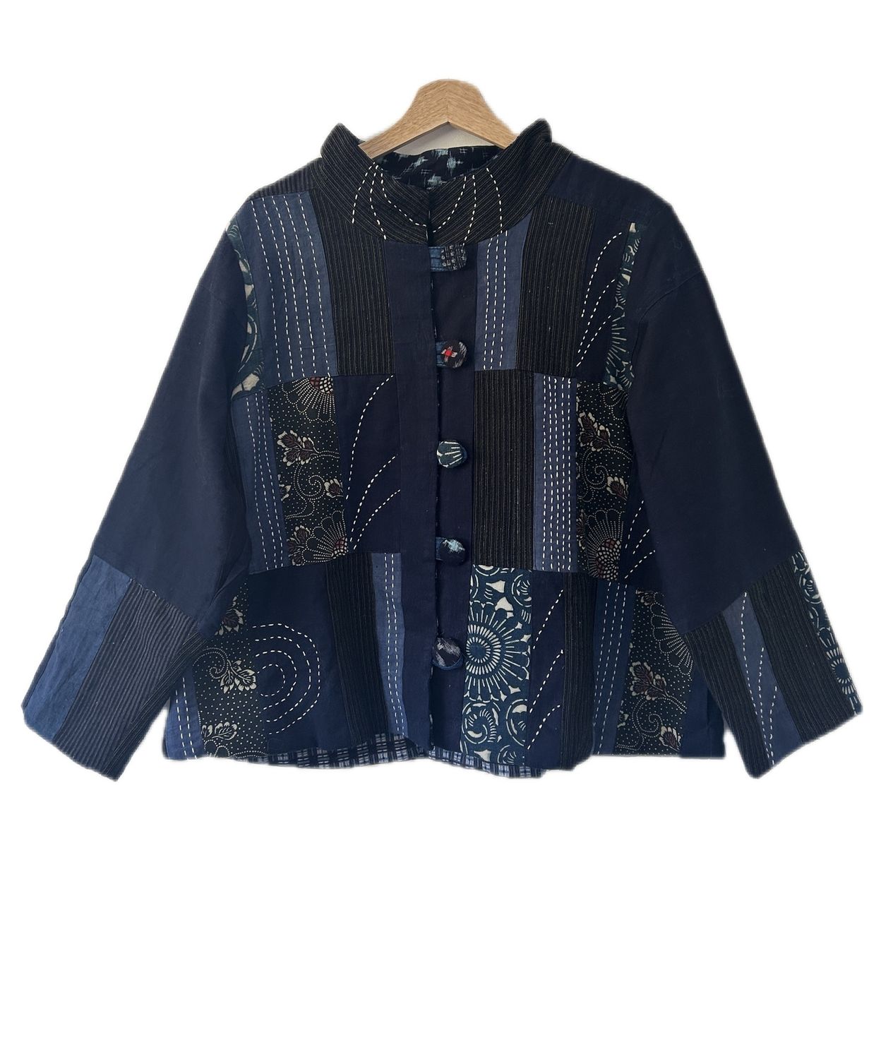 Vintage Kasuri Cotton Patchwork Jacket with Sashiko Stitching