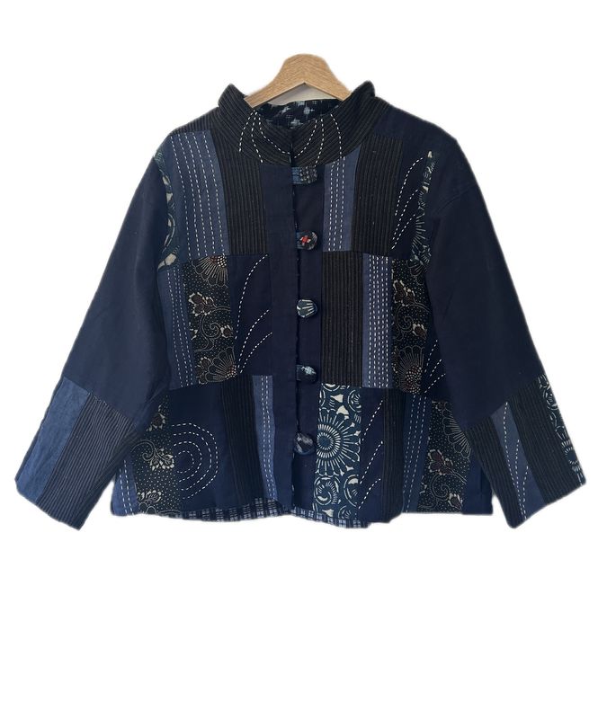 Vintage Kasuri Cotton Patchwork Jacket with Sashiko Stitching