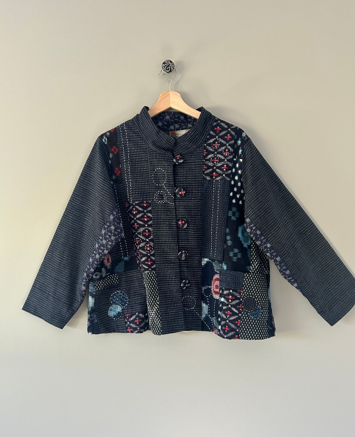 Vintage Kasuri Patchwork Jakcet with Sashiko Stitching.