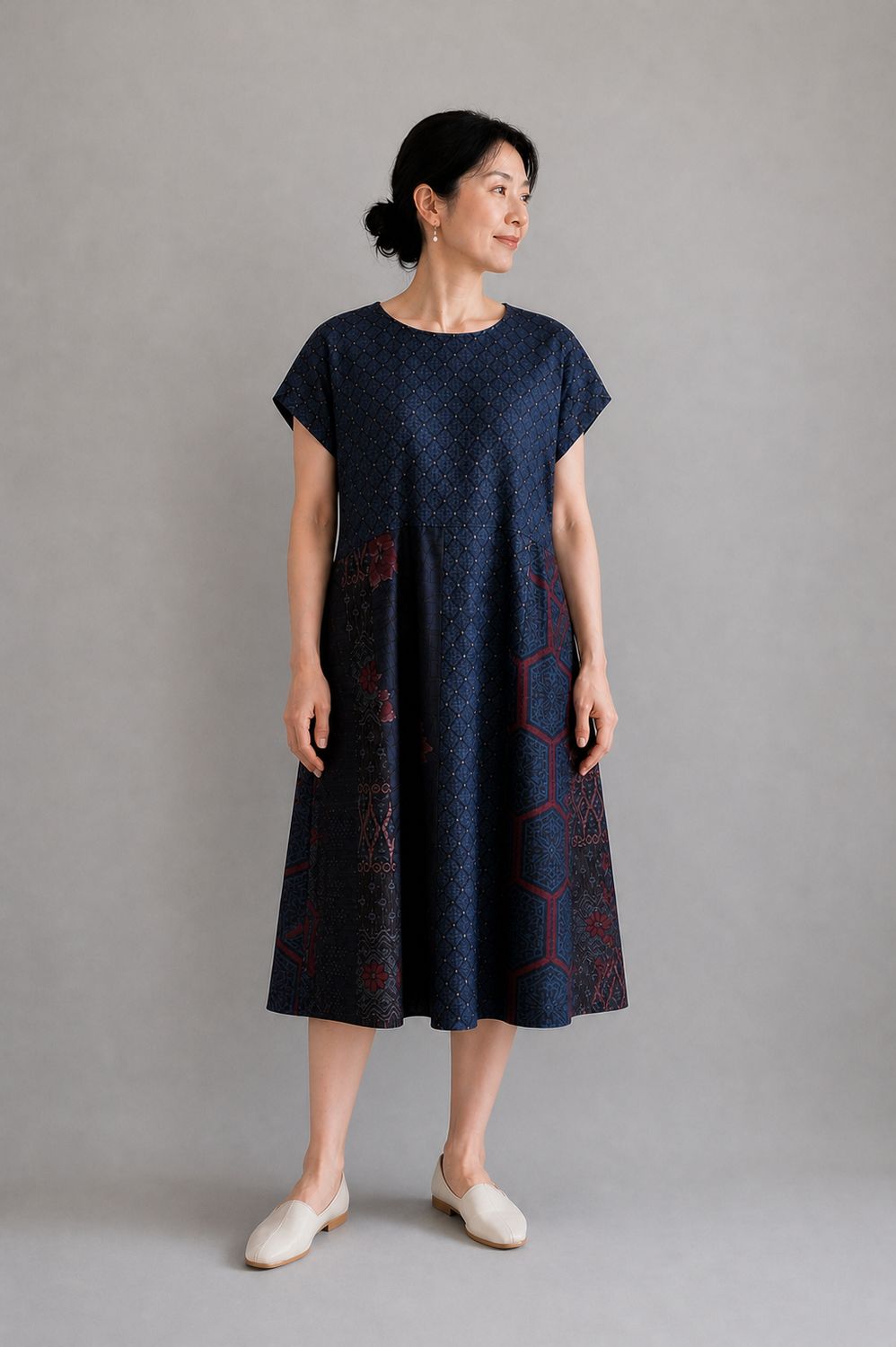 Oshima Silk Panel Dress - Navy