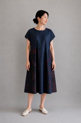 Oshima Silk Panel Dress - Navy