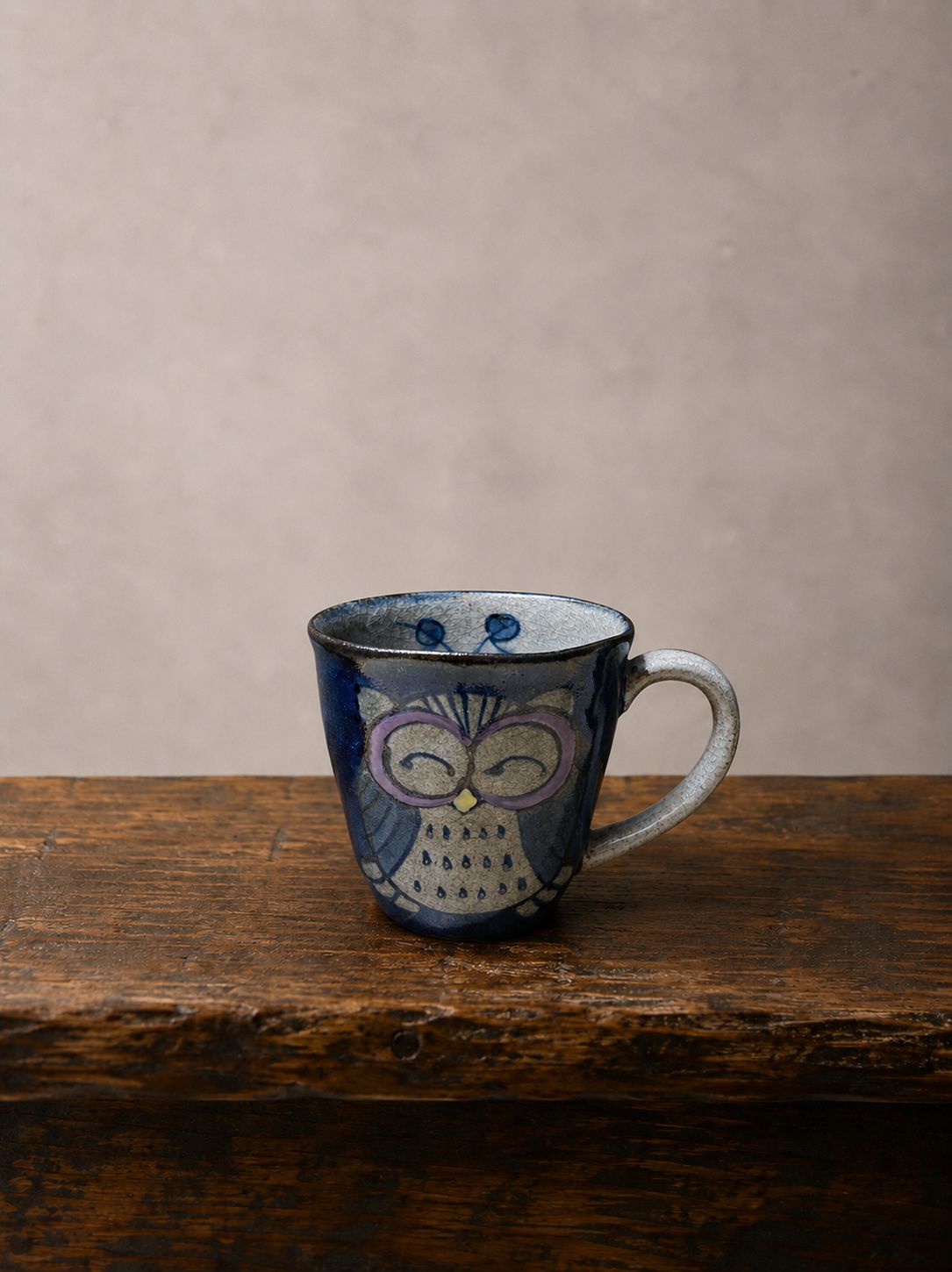 Hasami Ware Handpainted Owl Mug, Colour: Blue