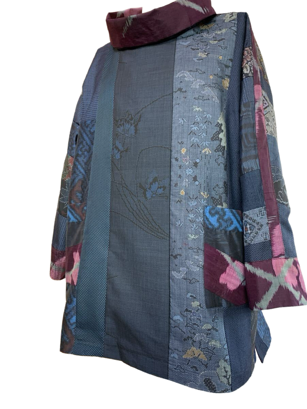 Oshima Silk High-Neck Panel Tunic
