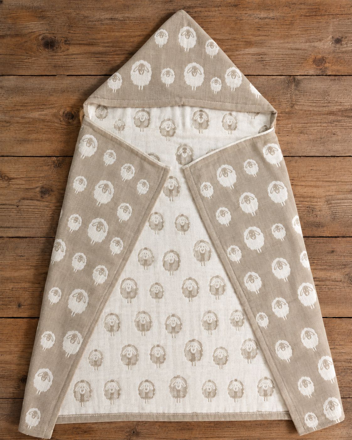 Fluffy 6-Layer Gauze Hooded Bath Towel, Colour: Sheep/Beige